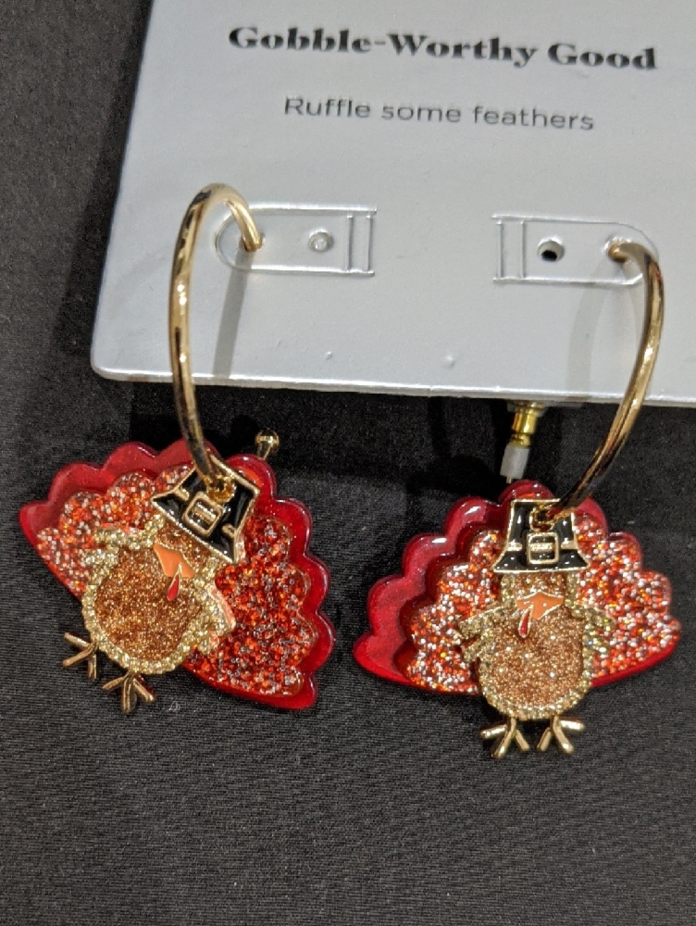 Red Turkey Hoop Earrings - Picture 2 of 3